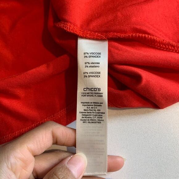 Chicos Tee Dress Womens 0 Red Essential Short Sleeves Lace Up Back Jersey Midi - Picture 9 of 13